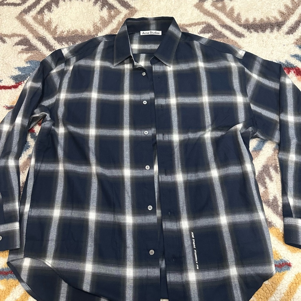 Acne Studios Navy and white plaid flannel shirt